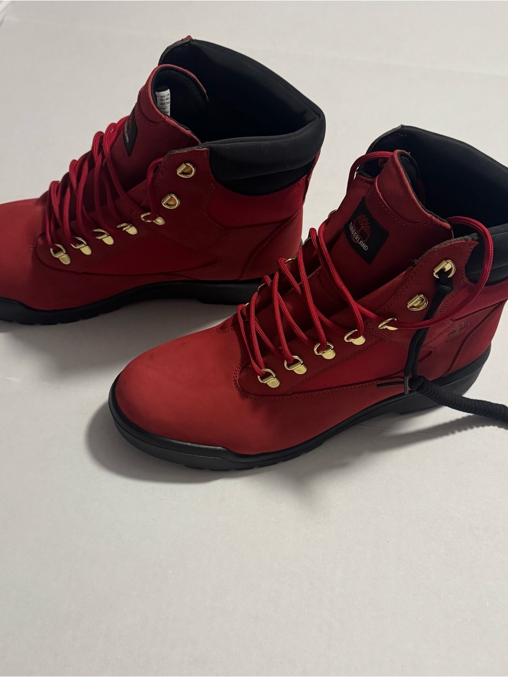 Timberland Men's Red and Black High-Top Boots